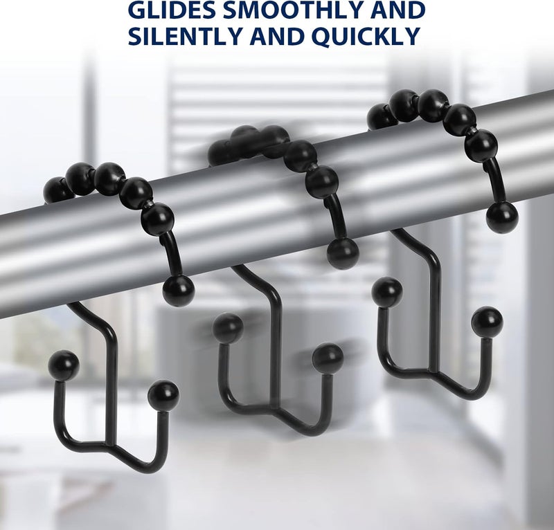 Gidse Shower Curtain Hooks,Sturdy Stainless Steel Double Sided Shower Hooks Rings for Bathroom Shower Curtain Rods Curtains Set of 12 Hooks - Matte Black - Image 5